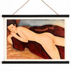 Girl from the Back by Amedeo Modigliani nude female portrait in reclining pose on a red background Poster of a nude woman reclining on a red blanket titled Girl from the Back by Amedeo Modigliani.