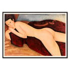 Girl from the Back by Amedeo Modigliani nude female portrait in reclining pose on a red background Poster of a nude woman reclining on a red blanket titled Girl from the Back by Amedeo Modigliani.