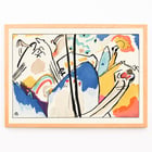 Obra de arte expresionista abstracta Der Blaue Reiter de Wassily Kandinsky con colores vibrantes y formas dinámicas. Póster de arte abstracto con colores vibrantes y formas geométricas titulado Der Blaue Reiter de Wassily Kandinsky.
