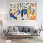 Obra de arte expresionista abstracta Der Blaue Reiter de Wassily Kandinsky con colores vibrantes y formas dinámicas. Póster de arte abstracto con colores vibrantes y formas geométricas titulado Der Blaue Reiter de Wassily Kandinsky.