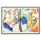 Abstract expressionist artwork Der Blaue Reiter by Wassily Kandinsky featuring vibrant colors and dynamic shapes. Abstract art poster with vibrant colors and geometric shapes titled Der Blaue Reiter by Wassily Kandinsky.