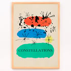Colorful abstract artwork Constellations by Joan Miró with bold geometric shapes and stars. Poster featuring abstract art with colorful shapes and stars titled Constellations by Joan Miró.