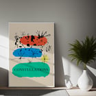 Colorful abstract artwork Constellations by Joan Miró with bold geometric shapes and stars. Poster featuring abstract art with colorful shapes and stars titled Constellations by Joan Miró.