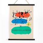 Colorful abstract artwork Constellations by Joan Miró with bold geometric shapes and stars. Poster featuring abstract art with colorful shapes and stars titled Constellations by Joan Miró.