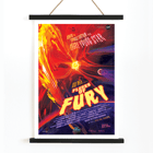 Colorful space-themed illustration featuring vibrant solar flares with planets and stars titled Flares of Fury by NASA Poster of Flares of Fury by NASA featuring a bright red and orange fiery explosion with text and celestial elements in the background.