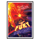 Colorful space-themed illustration featuring vibrant solar flares with planets and stars titled Flares of Fury by NASA Poster of Flares of Fury by NASA featuring a bright red and orange fiery explosion with text and celestial elements in the background.