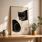 Ink illustration of a black cat by Black Cat 4 artist. Poster featuring the artwork Black Cat by Anonymous depicting a stylized black cat with minimalist brush strokes.