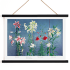 Lily hand-colored collotype from Some Japanese Flowers by Kazumasa Ogawa featuring colorful lilies on a blue background Poster of vibrant lilies in various colors by Kazumasa Ogawa from Some Japanese Flowers.