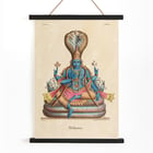 Illustration von Vishnu von Jean-Jacques Chabrélie mit dem Titel Vishnou L'Inde française Poster von Vishnou in traditioneller Kleidung auf einem Schlangenthron sitzend von Jean-Jacques Chabrélie aus dem Kunstwerk Vishnou L'Inde française.