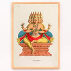 Depiction of Brahma sitting on a throne in traditional attire by Jean-Jacques Chabrélie titled Brahma L'Inde française Poster of Brahma with multiple heads and arms seated on an ornate platform by Jean-Jacques Chabrélie titled Brahma L'Inde française