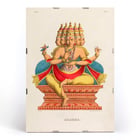 Depiction of Brahma sitting on a throne in traditional attire by Jean-Jacques Chabrélie titled Brahma L'Inde française Poster of Brahma with multiple heads and arms seated on an ornate platform by Jean-Jacques Chabrélie titled Brahma L'Inde française