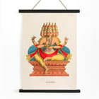 Depiction of Brahma sitting on a throne in traditional attire by Jean-Jacques Chabrélie titled Brahma L'Inde française Poster of Brahma with multiple heads and arms seated on an ornate platform by Jean-Jacques Chabrélie titled Brahma L'Inde française