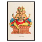 Depiction of Brahma sitting on a throne in traditional attire by Jean-Jacques Chabrélie titled Brahma L'Inde française Poster of Brahma with multiple heads and arms seated on an ornate platform by Jean-Jacques Chabrélie titled Brahma L'Inde française