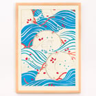 Korin Furuya's Bijutsukai Pl 175 vibrant abstract waves and circles artwork. Poster featuring abstract blue waves and floral patterns titled Bijutsukai Pl by artist Korin Furuya.