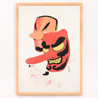 Colorful depiction of traditional Japanese masks by Kawasaki Kyosen in Kyosen’s Collected Illustrations of Japanese Toys Pl.027 Poster featuring two traditional Japanese comic masks by Kawasaki Kyosen titled Kyosen’s Collected Illustrations of Japanese Toys Pl.027.
