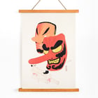 Colorful depiction of traditional Japanese masks by Kawasaki Kyosen in Kyosen’s Collected Illustrations of Japanese Toys Pl.027 Poster featuring two traditional Japanese comic masks by Kawasaki Kyosen titled Kyosen’s Collected Illustrations of Japanese Toys Pl.027.