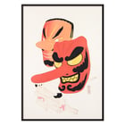 Colorful depiction of traditional Japanese masks by Kawasaki Kyosen in Kyosen’s Collected Illustrations of Japanese Toys Pl.027 Poster featuring two traditional Japanese comic masks by Kawasaki Kyosen titled Kyosen’s Collected Illustrations of Japanese Toys Pl.027.