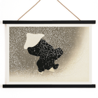 Snowy scene with silhouette by Kamisaka Sekka in Tomoe no yuki Poster of Tomoe no yuki by Kamisaka Sekka depicting a figure in dark attire under heavy snowfall with a white hat and walking stick
