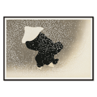 Snowy scene with silhouette by Kamisaka Sekka in Tomoe no yuki Poster of Tomoe no yuki by Kamisaka Sekka depicting a figure in dark attire under heavy snowfall with a white hat and walking stick