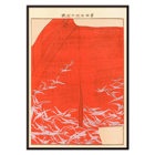 Seikō Ueno artwork Yachigusa v. 15 Pl.23 featuring white birds on red background. Poster of Yachigusa v. 15, Pl. 23 by Seikō Ueno depicting white birds flying against a vibrant red background.