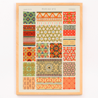 Persian 2 vintage pattern from Grammar of Ornament book by Owen Jones depicting intricate geometric designs and vibrant colors Poster displaying Persian 2 vintage pattern from Grammar of Ornament book by Owen Jones featuring colorful geometric designs.