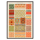 Persian 2 vintage pattern from Grammar of Ornament book by Owen Jones depicting intricate geometric designs and vibrant colors Poster displaying Persian 2 vintage pattern from Grammar of Ornament book by Owen Jones featuring colorful geometric designs.