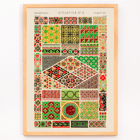 Byzantinisches 3-Vintage-Muster-Kunstwerk von Owen Jones aus dem Buch „Grammar of Ornament“ Poster des byzantinischen 3-Vintage-Musters aus dem Buch „Grammar of Ornament“ von Owen Jones mit farbenfrohen und komplizierten geometrischen Designs.