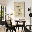 Musical Instrument Patent by H Ernst features detailed technical drawings of a stringed instrument. Poster of guitar patent illustrations titled Musical Instrument Patent by H Ernst showing detailed technical drawings