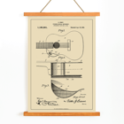 Musical Instrument Patent by H Ernst features detailed technical drawings of a stringed instrument. Poster of guitar patent illustrations titled Musical Instrument Patent by H Ernst showing detailed technical drawings