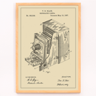 Antique camera diagram by T.H. Blair titled Photographic Camera Patent Poster illustrating a detailed patent drawing of a vintage photographic camera by TH Blair