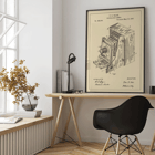Antique camera diagram by T.H. Blair titled Photographic Camera Patent Poster illustrating a detailed patent drawing of a vintage photographic camera by TH Blair