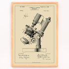 Detailed Illustration of Microscope Patent by E Bausch Poster showcasing a detailed drawing of a microscope patent by E Bausch titled Microscope Patent