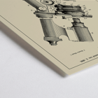 Detailed Illustration of Microscope Patent by E Bausch Poster showcasing a detailed drawing of a microscope patent by E Bausch titled Microscope Patent