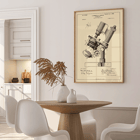 Detailed Illustration of Microscope Patent by E Bausch Poster showcasing a detailed drawing of a microscope patent by E Bausch titled Microscope Patent