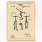 Corkscrew Patent by T.M. Strait detailed technical drawing and signature Poster featuring the artwork Corkscrew Patent by T.M. Strait displaying technical diagrams and specifications of a corkscrew invention