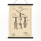 Corkscrew Patent by T.M. Strait detailed technical drawing and signature Poster featuring the artwork Corkscrew Patent by T.M. Strait displaying technical diagrams and specifications of a corkscrew invention