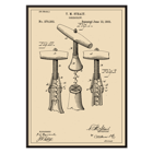 Corkscrew Patent by T.M. Strait detailed technical drawing and signature Poster featuring the artwork Corkscrew Patent by T.M. Strait displaying technical diagrams and specifications of a corkscrew invention
