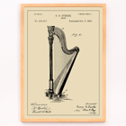 Harfenpatentzeichnung von GB Durkee Poster des Harfenpatents von GB Durkee mit einer detaillierten technischen Zeichnung und Patentinformationen für ein historisches Harfendesign.