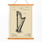 Harfenpatentzeichnung von GB Durkee Poster des Harfenpatents von GB Durkee mit einer detaillierten technischen Zeichnung und Patentinformationen für ein historisches Harfendesign.