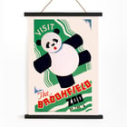 Colorful poster of panda promoting Brookfield Zoo by Arlington Gregg with vibrant text and artistic design Poster featuring a playful panda promoting the Brookfield Zoo by Arlington Gregg.