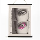 Poster featuring abstract eye design by Lanny Sommese for School of Visual Arts faculty exhibition Poster featuring two stylized close-ups of an eye with pink accents School of Visual Arts faculty exhibition by Lanny Sommese