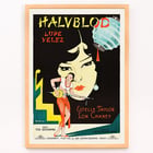 Poster artwork for Halvblod by Eric Rohman Where East is East featuring Lupe Velez Estelle Taylor and Lon Chaney Poster for film with Lupe Velez playing a string instrument and an illustration by Eric Rohman for Where East is East.