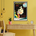 Poster artwork for Halvblod by Eric Rohman Where East is East featuring Lupe Velez Estelle Taylor and Lon Chaney Poster for film with Lupe Velez playing a string instrument and an illustration by Eric Rohman for Where East is East.