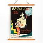 Poster artwork for Halvblod by Eric Rohman Where East is East featuring Lupe Velez Estelle Taylor and Lon Chaney Poster for film with Lupe Velez playing a string instrument and an illustration by Eric Rohman for Where East is East.