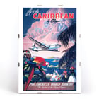 Fly to the Caribbean by Clipper artwork by Mark Von Arenburg depicting Pan American World Airways plane. Poster of Pan American World Airways promoting Caribbean flights by clipper showcasing vibrant tropical scenery by Mark Von Arenburg.