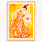 Vibrant artwork by Leonetto Cappiello titled Conchita Supervia featuring a flamenco dancer in a bright orange dress. Poster of a woman dancing in an orange dress with red accessories vibrant background Conchita Supervia by Leonetto Cappiello