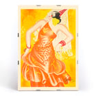 Vibrant artwork by Leonetto Cappiello titled Conchita Supervia featuring a flamenco dancer in a bright orange dress. Poster of a woman dancing in an orange dress with red accessories vibrant background Conchita Supervia by Leonetto Cappiello