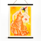 Vibrant artwork by Leonetto Cappiello titled Conchita Supervia featuring a flamenco dancer in a bright orange dress. Poster of a woman dancing in an orange dress with red accessories vibrant background Conchita Supervia by Leonetto Cappiello