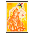 Vibrant artwork by Leonetto Cappiello titled Conchita Supervia featuring a flamenco dancer in a bright orange dress. Poster of a woman dancing in an orange dress with red accessories vibrant background Conchita Supervia by Leonetto Cappiello