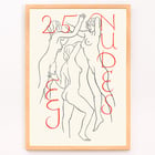Eric Gill artwork titled Twenty-five Nudes featuring three stylized nude figures. Poster artwork showing three abstract nude figures with red text reading Twenty-five nudes by Eric Gill.